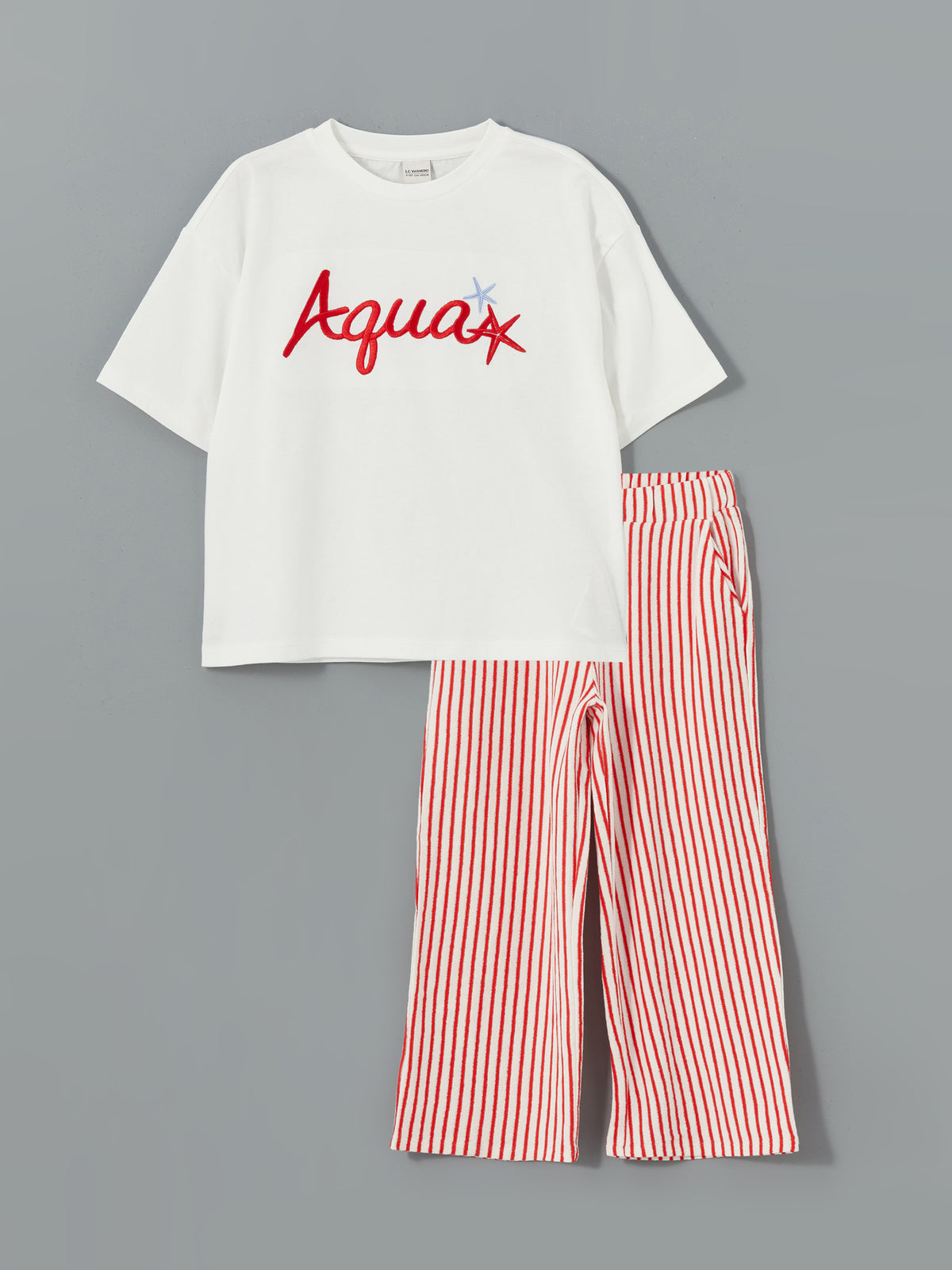 Aqua Embroidered Girls T-Shirt and Pants