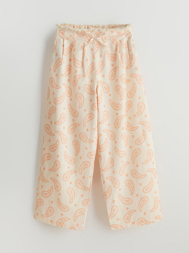 LCW Kids Beige Elastic Waist Girls Trousers Hover Image