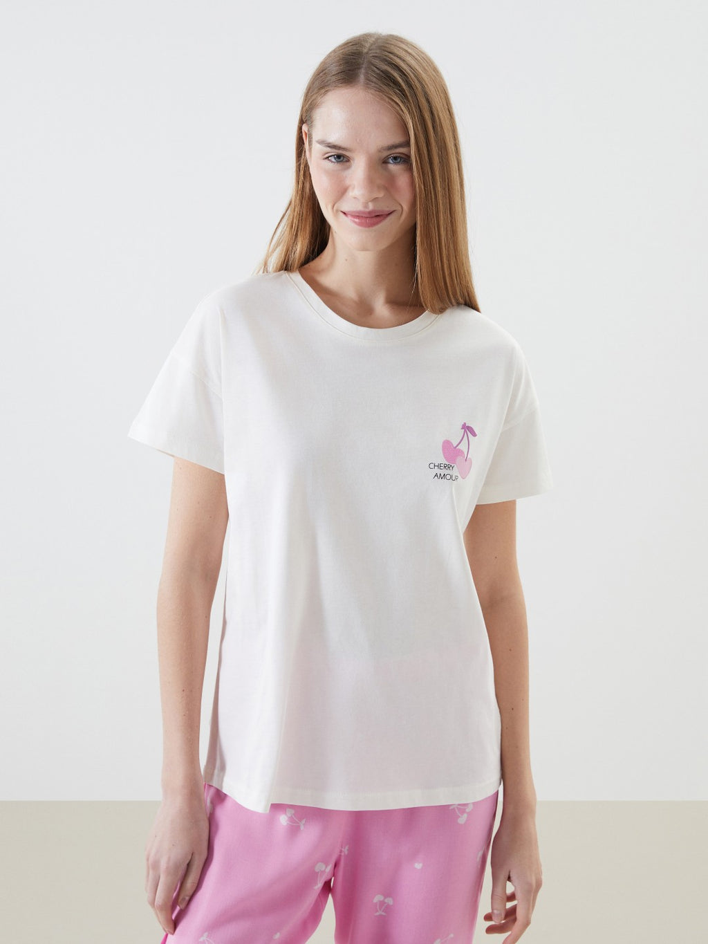 LCW Dream Crew Neck Printed Women Pajama Set