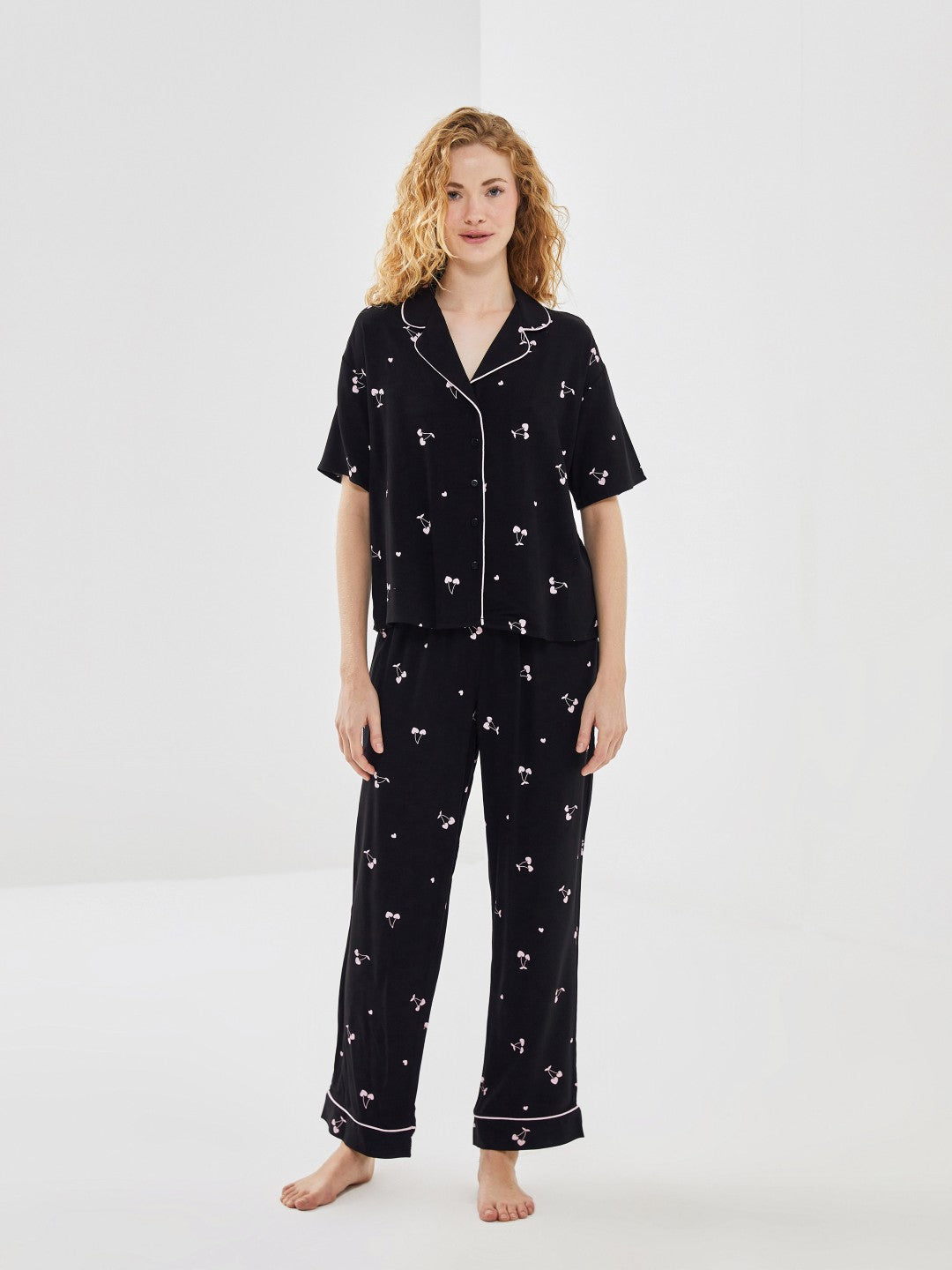 LCW Dream Shirt Collar Patterned Women Pajama Set