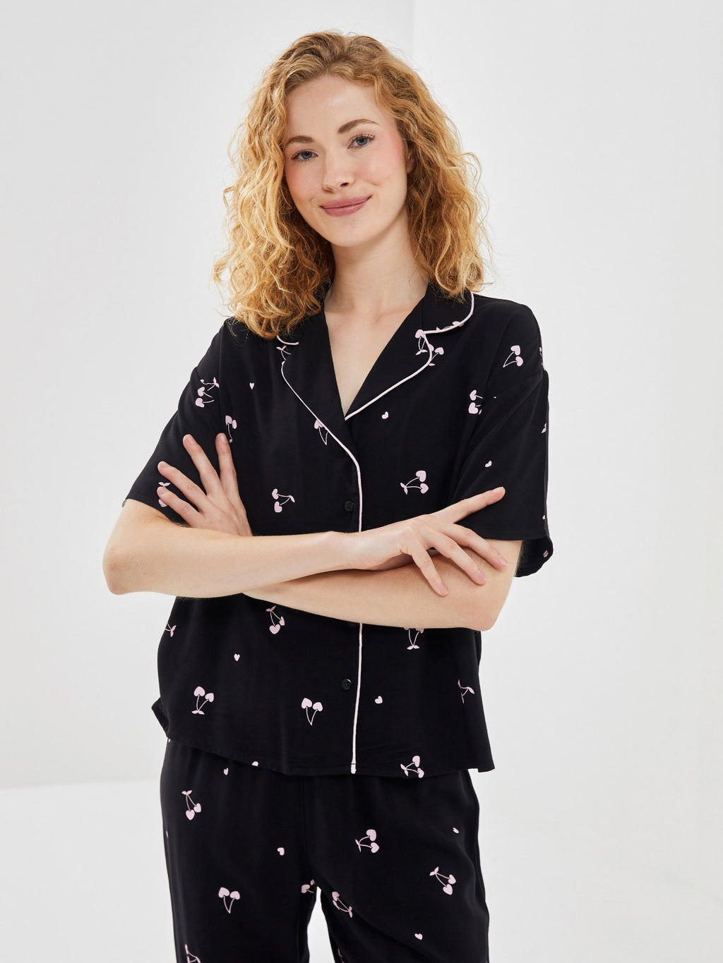 LCW Dream Shirt Collar Patterned Women Pajama Set