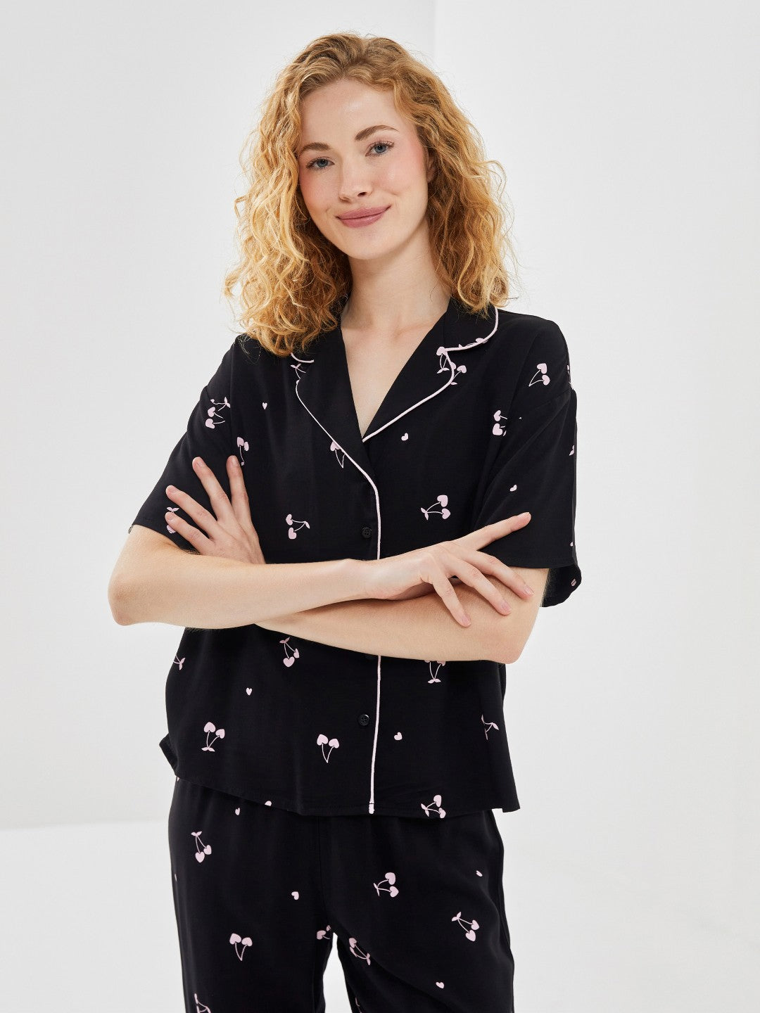 LCW Dream Shirt Collar Patterned Women Pajama Set