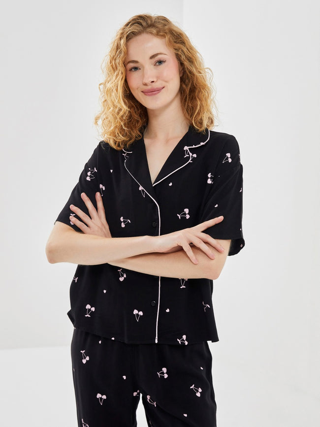 LCW Dream Shirt Collar Patterned Women Pajama Set Main Image