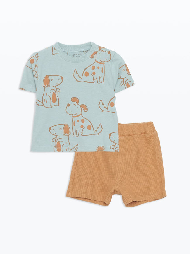 LCW Baby Printed Baby Boy T-Shirt And Sweatpants 2-Piece Set Hover Image