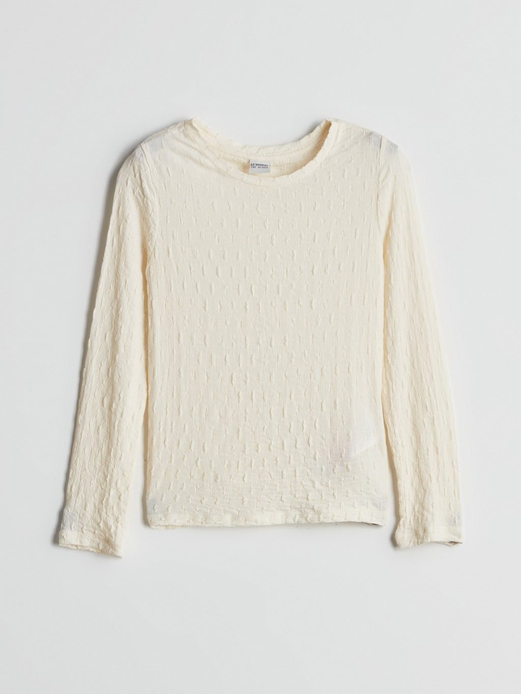 LCW Kids Crew Neck Textured Girls Crop T-Shirt