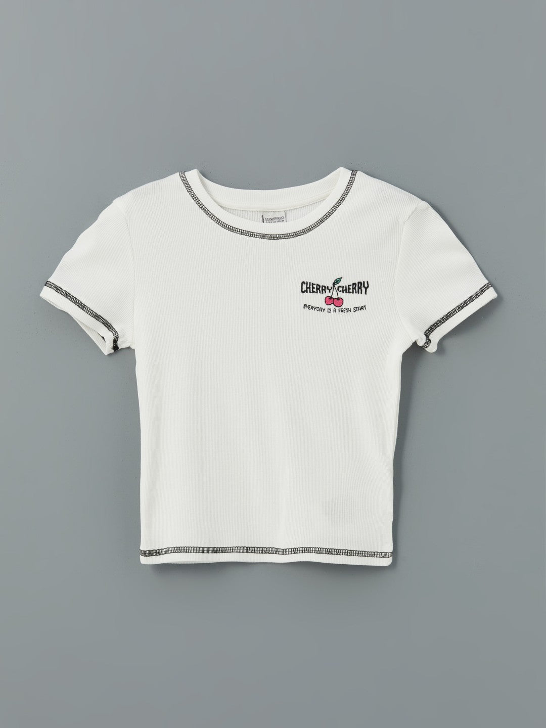 LCW Kids Crew Neck Girls Crop T-Shirt