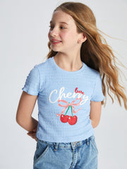 LCW Kids Crew Neck Cherry Printed Girls Crop T-Shirt
