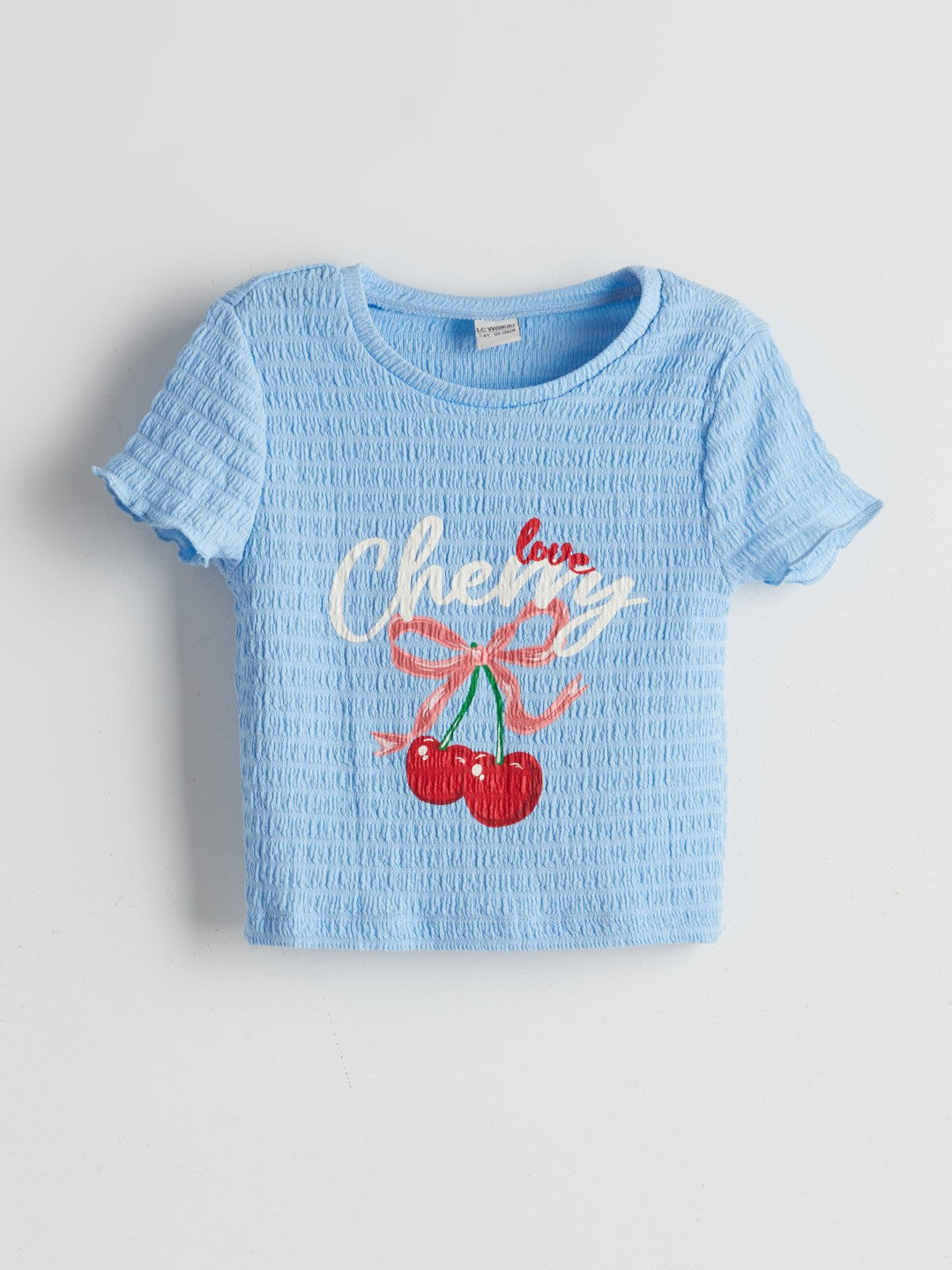 LCW Kids Crew Neck Cherry Printed Girls Crop T-Shirt