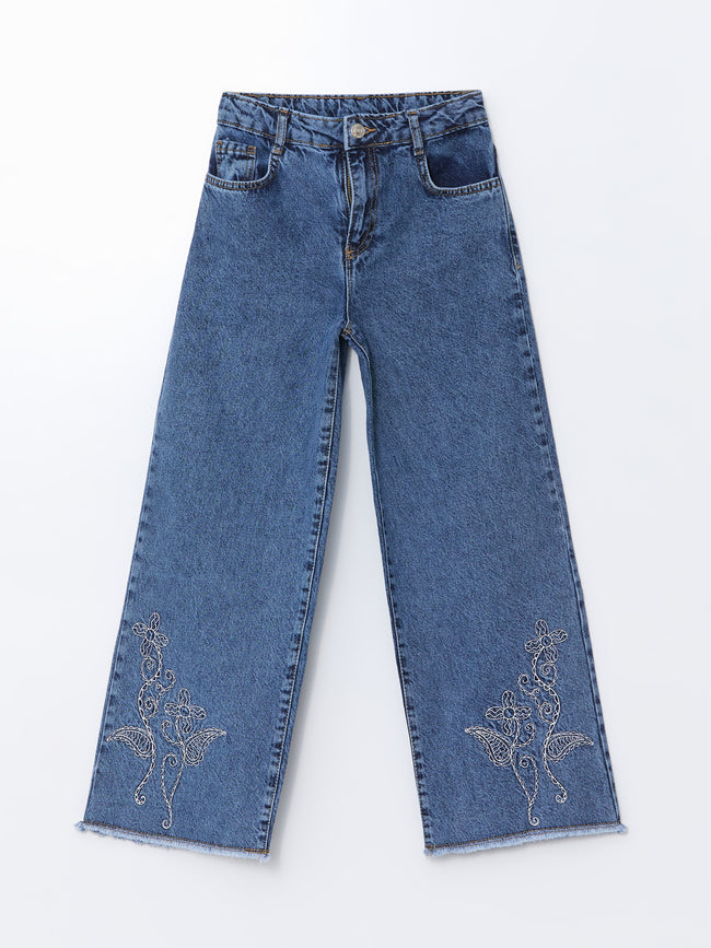 Adjustable Waist Elastic Floral Girl Jeans Hover Image