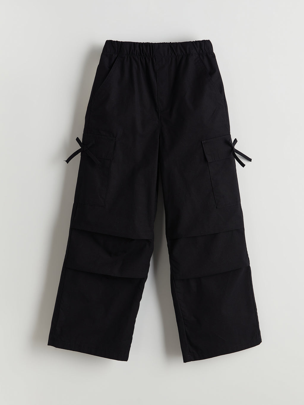 Elastic Waist Bow Detailed Girls Cargo Pants