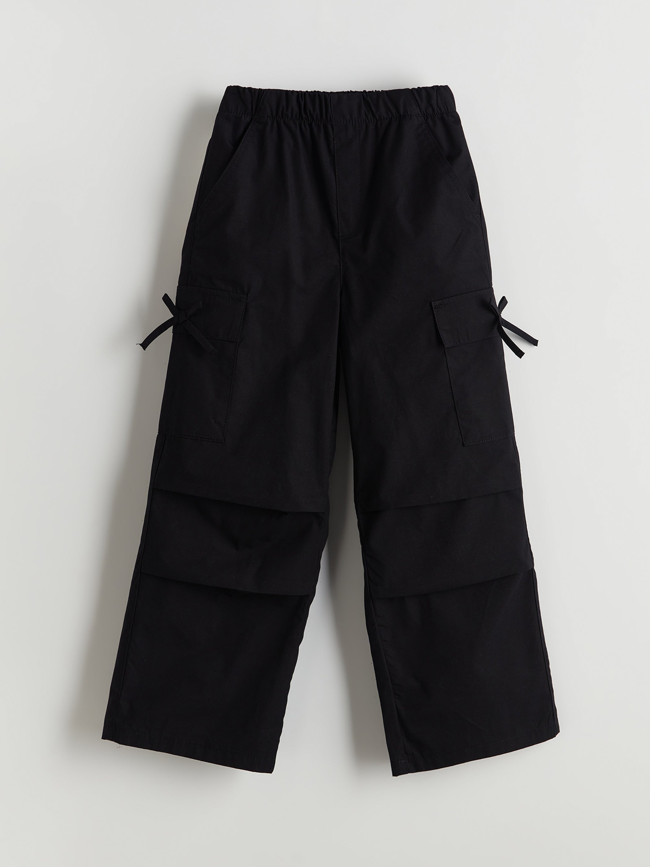 Elastic Waist Bow Detailed Girls Cargo Pants