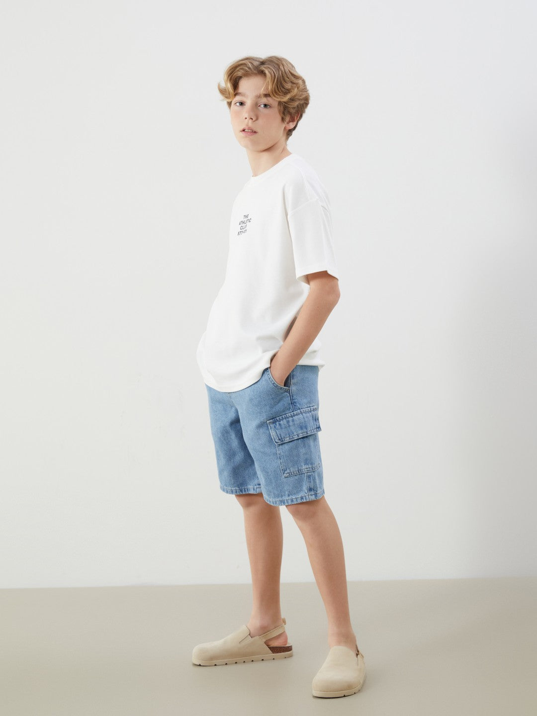 LCW Kids Elastic Waist Boy Cargo Jean Shorts
