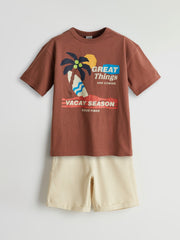 LCW Kids Crew Neck Boy T-Shirt And Shorts
