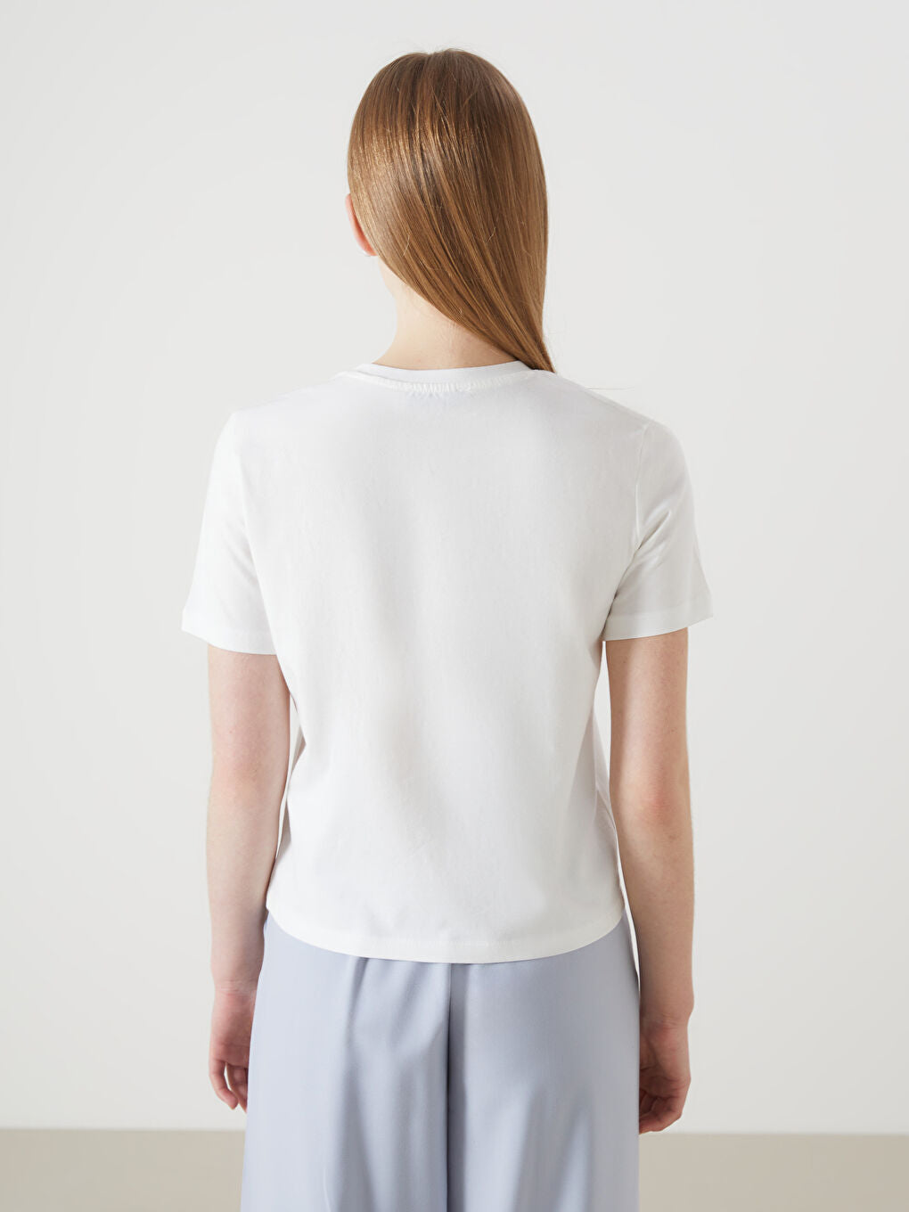 LCW Vision Ecru Crew Neck Stoned Women T-Shirt