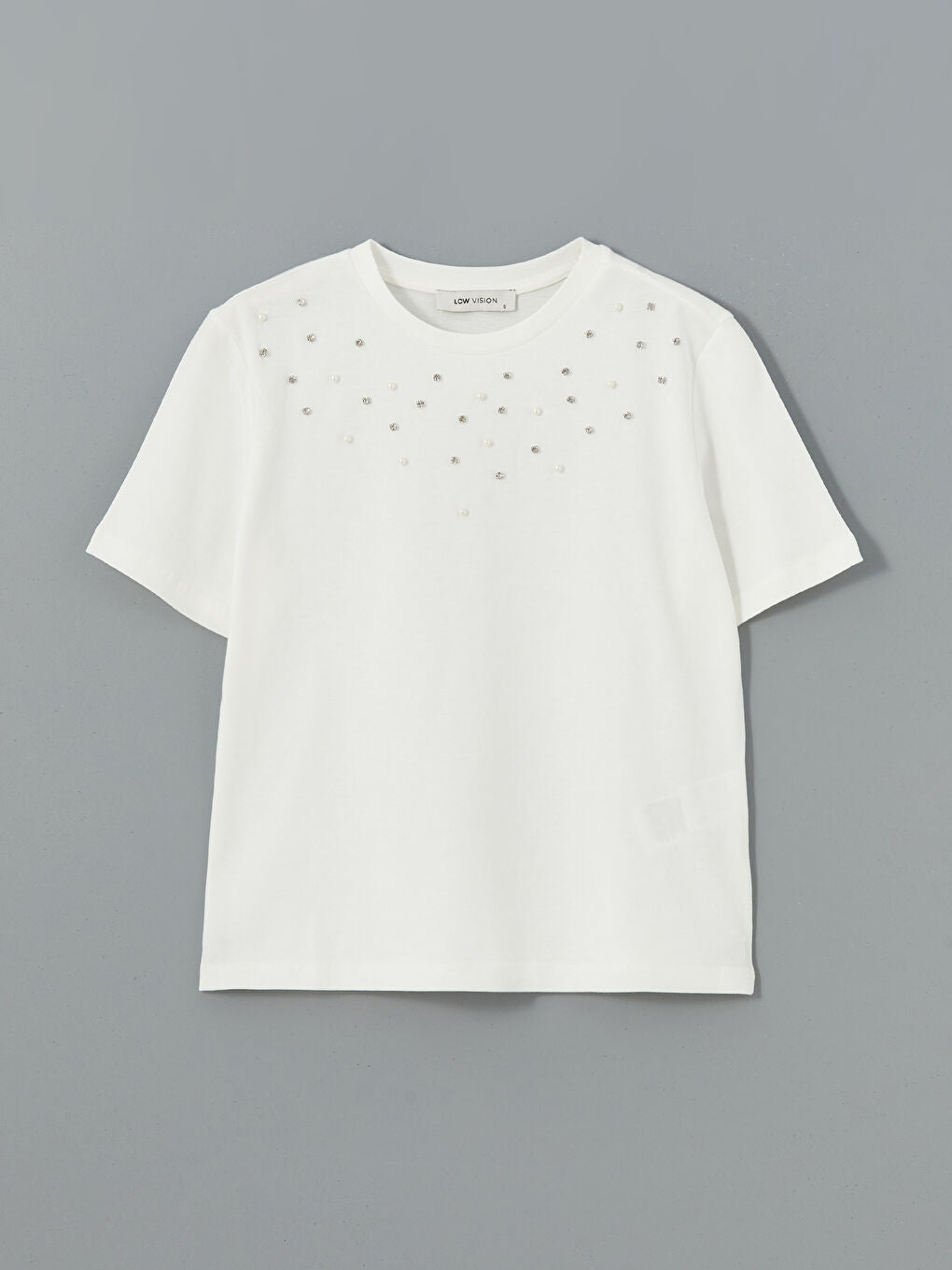 LCW Vision Ecru Crew Neck Stoned Women T-Shirt