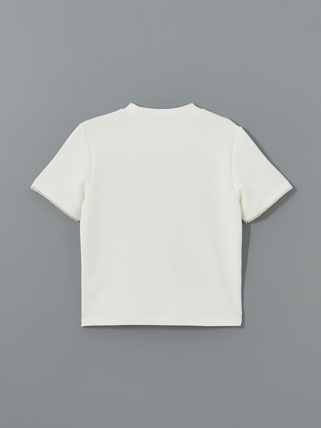 LCW Vision Ecru Stand Collar Stoned Women T-Shirt