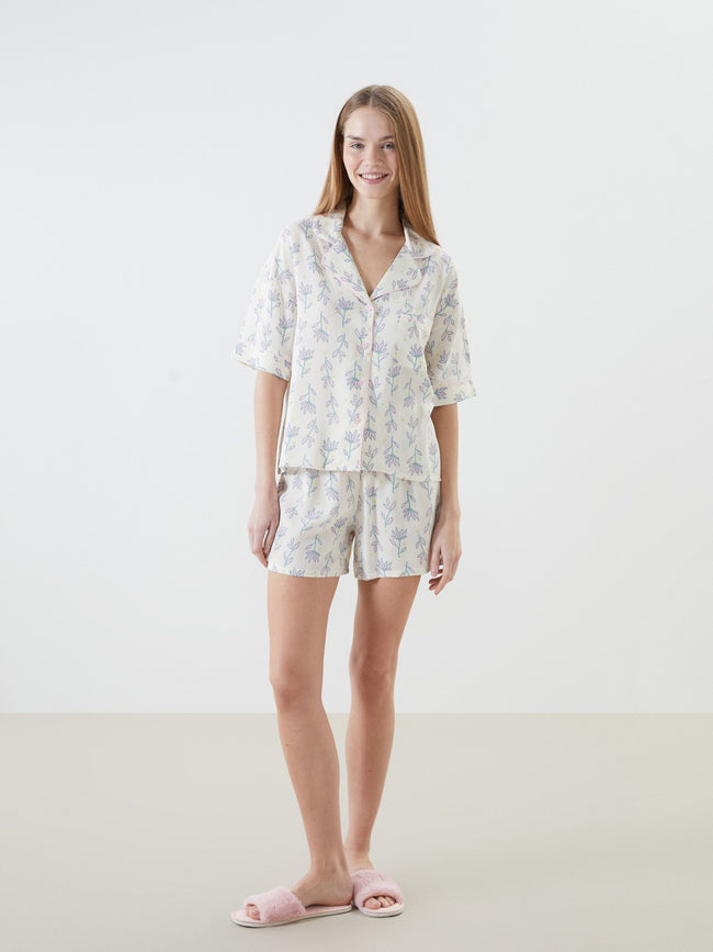 LCW Dream Shirt Collar Patterned Women Shorts Pajama Set Main Image