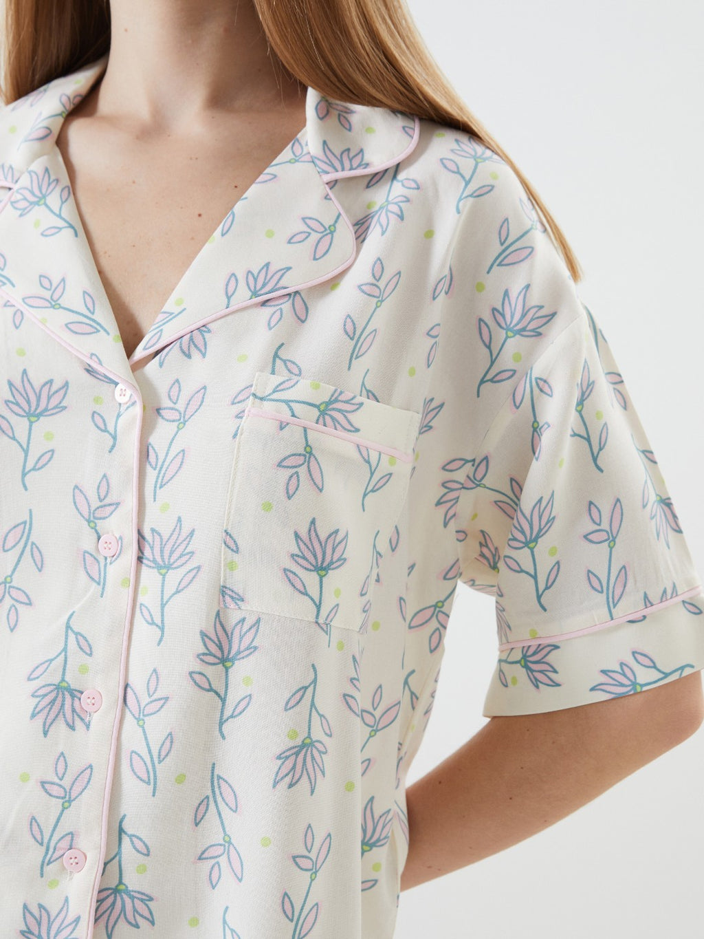 LCW Dream Shirt Collar Patterned Women Shorts Pajama Set