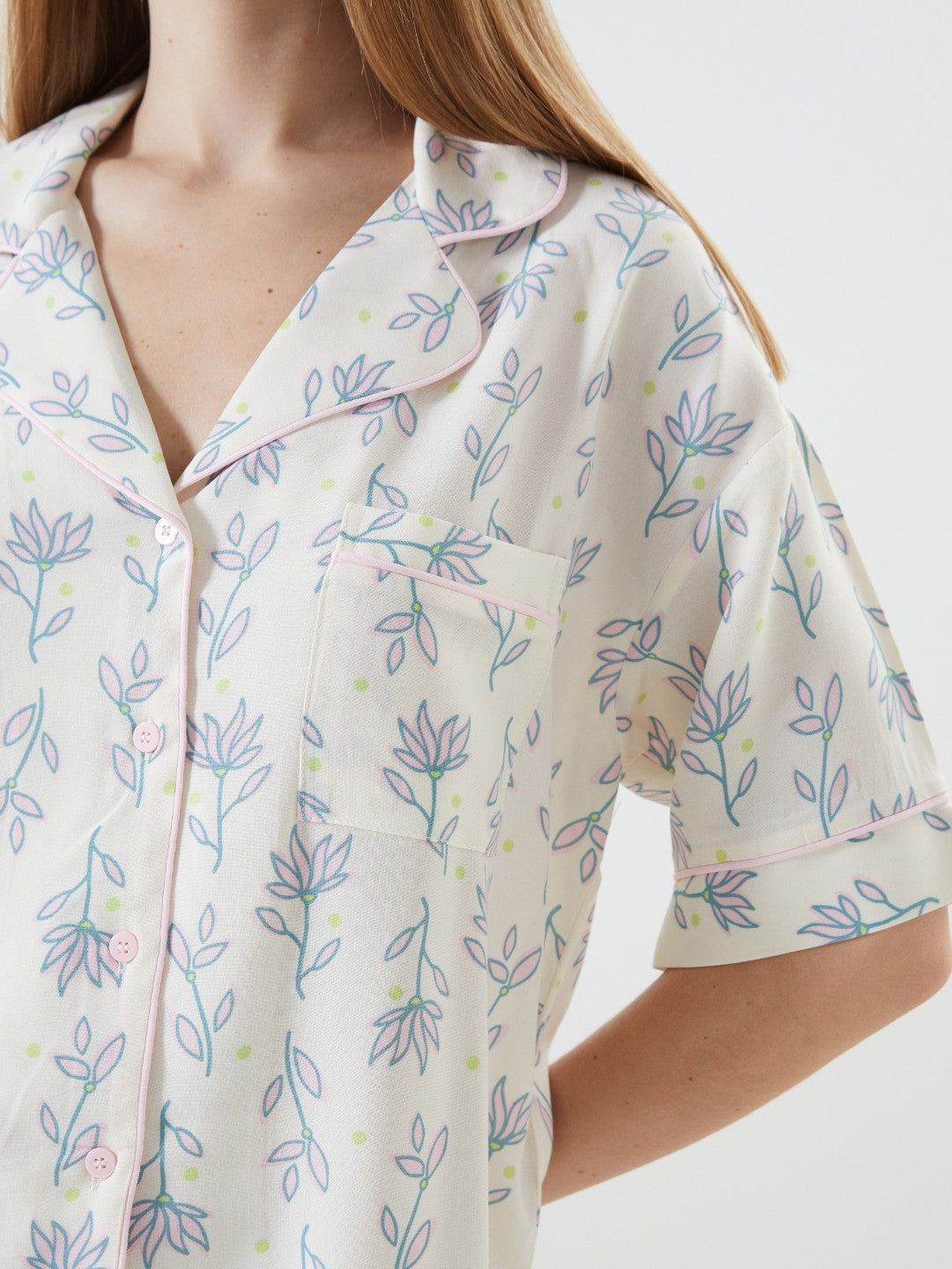 LCW Dream Shirt Collar Patterned Women Shorts Pajama Set