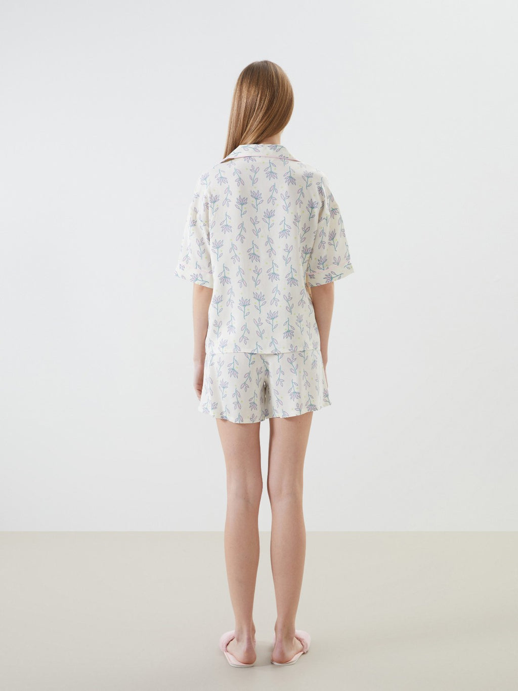 LCW Dream Shirt Collar Patterned Women Shorts Pajama Set