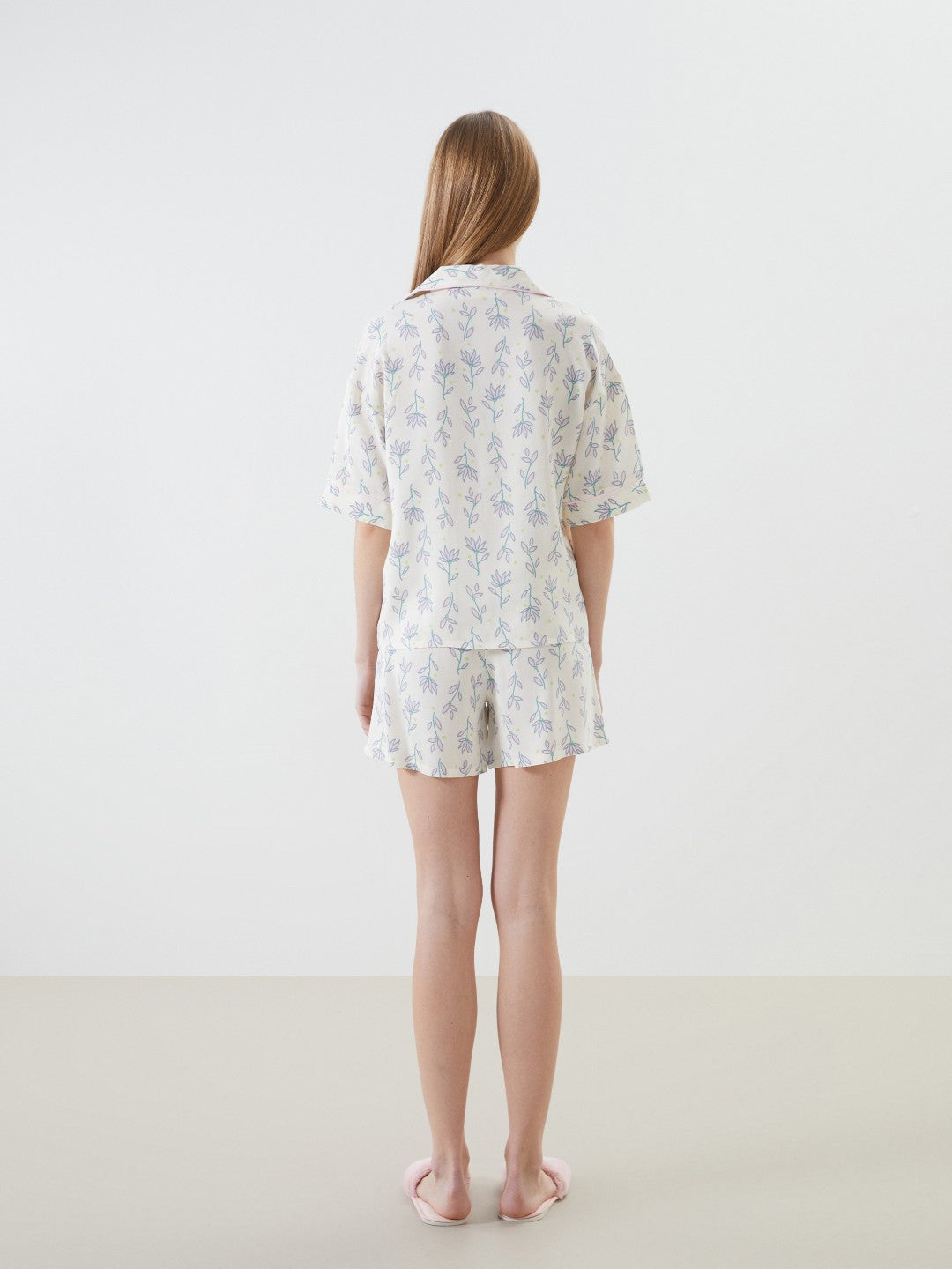 LCW Dream Shirt Collar Patterned Women Shorts Pajama Set