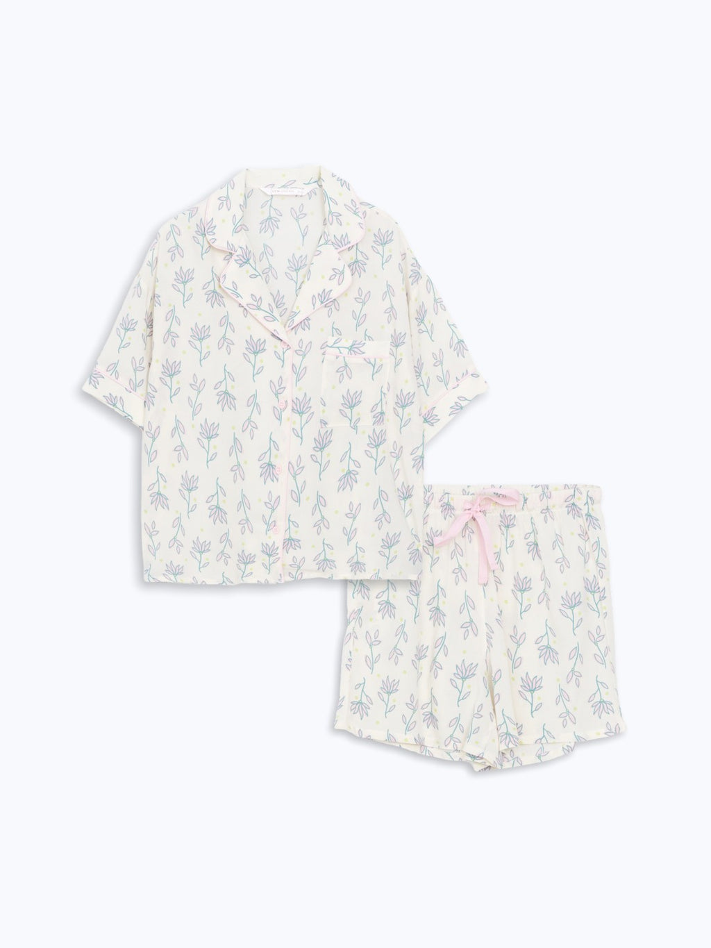 LCW Dream Shirt Collar Patterned Women Shorts Pajama Set