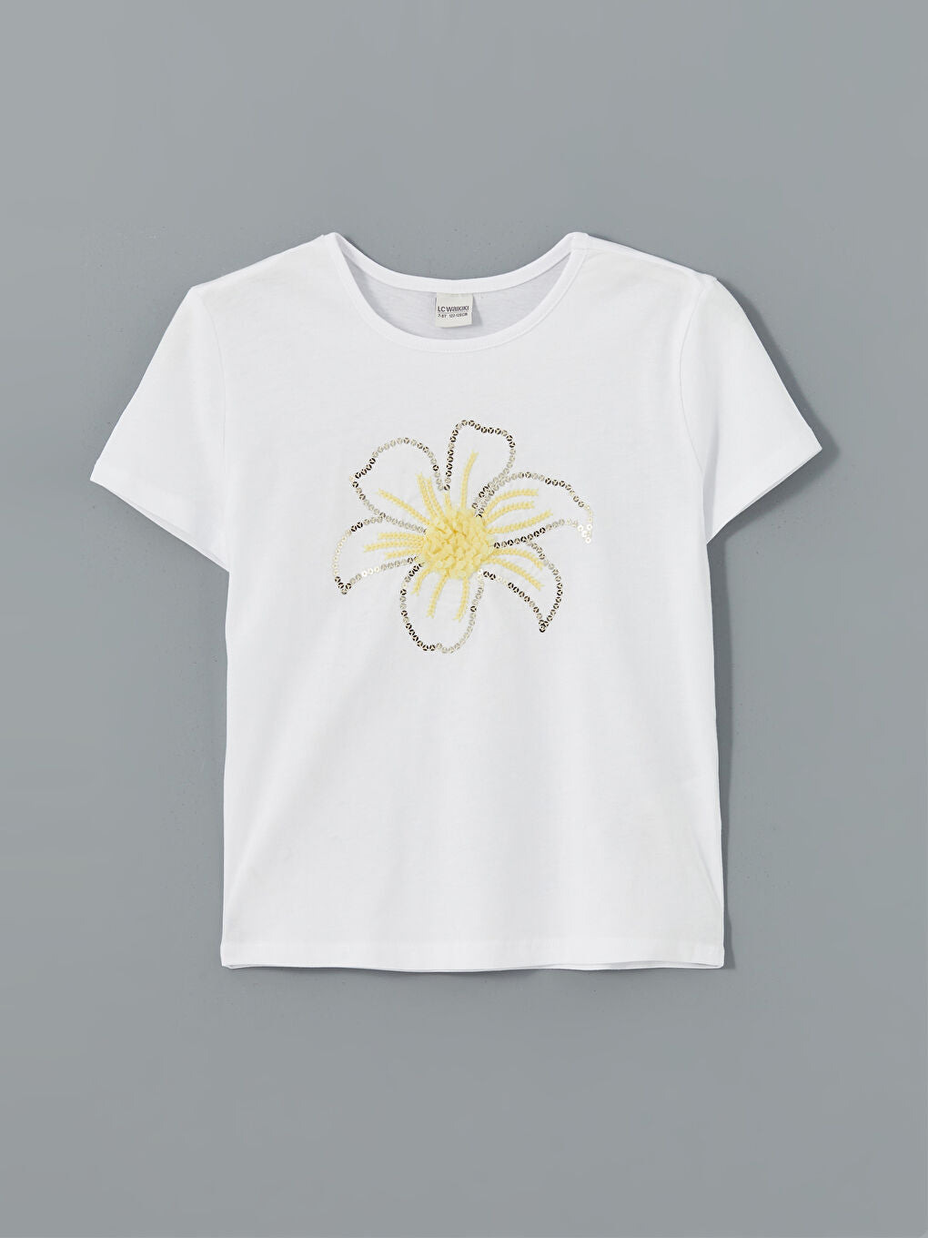 LCW Kids White Crew Neck Floral Girls T-Shirt