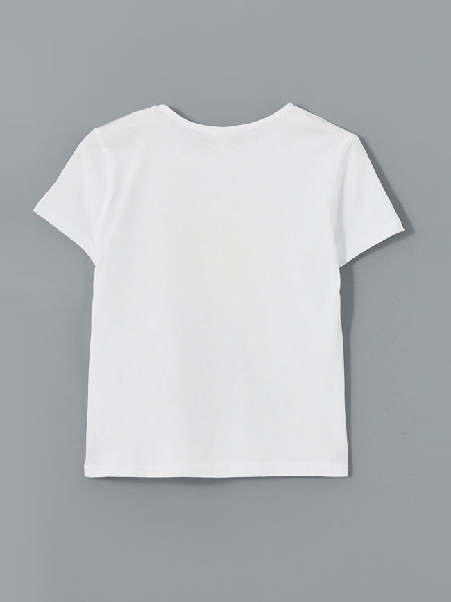 LCW Kids White Crew Neck Floral Girls T-Shirt Main Image