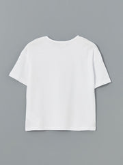 LCW Kids Ecru Crew Neck Sequined Girls T-Shirt