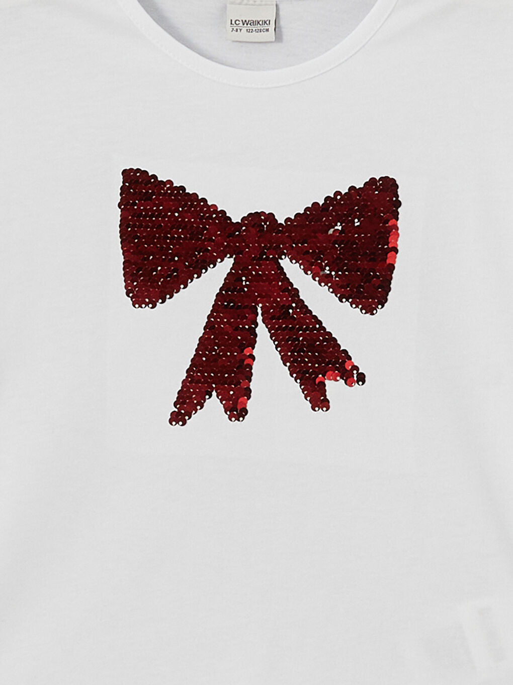 LCW Kids White Crew Neck Double Sided Sequined Girls T-Shirt