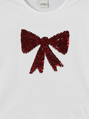 LCW Kids White Crew Neck Double Sided Sequined Girls T-Shirt