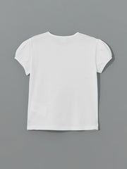 LCW Kids White Crew Neck Double Sided Sequined Girls T-Shirt