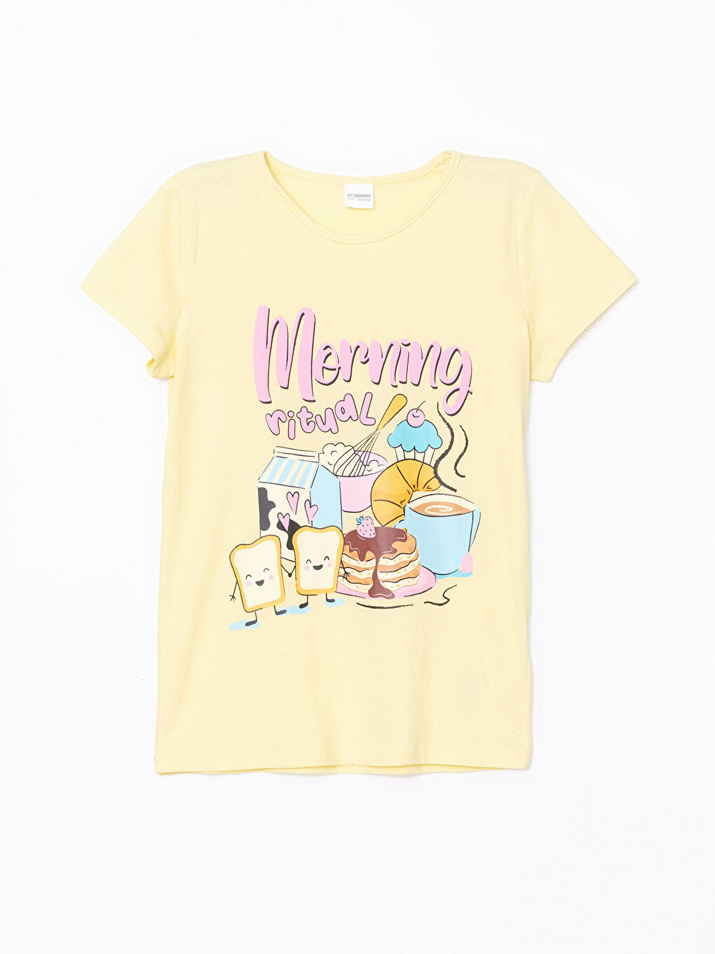 LCW Kids Yellow Crew Neck Girls Pajama Set