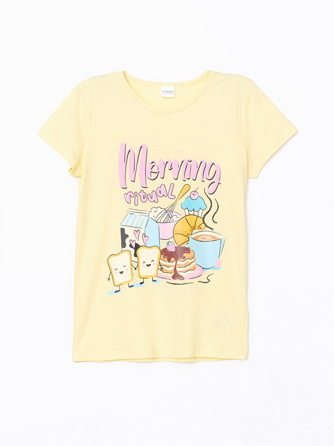 LCW Kids Yellow Crew Neck Girls Pajama Set Main Image