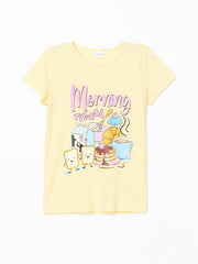 LCW Kids Yellow Crew Neck Girls Pajama Set