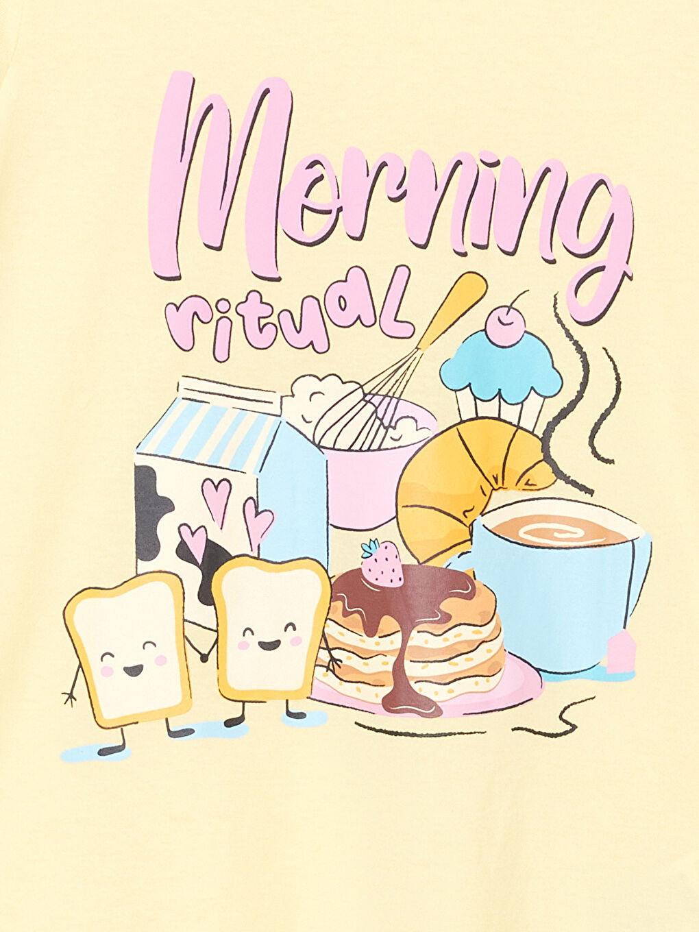 LCW Kids Yellow Crew Neck Girls Pajama Set