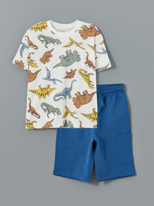 LCW Kids Dinosaur Printed Boy T-Shirt And Shorts 2-Pack Hover Image