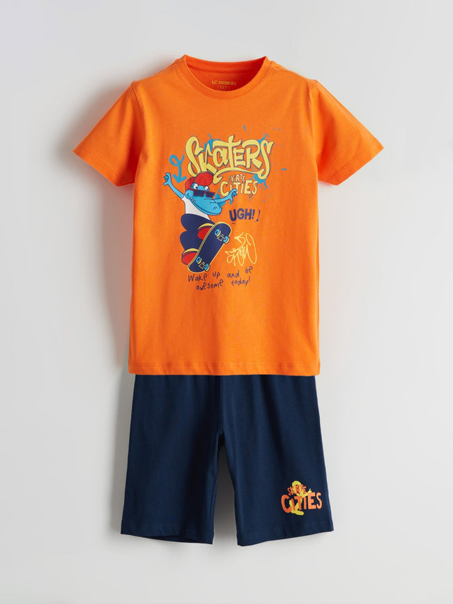 LCW Kids Crew Neck Boy Shorts Pajama Set Hover Image