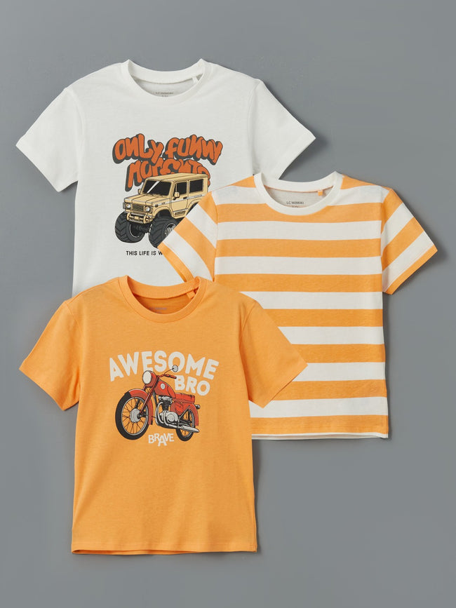 LCW Kids Crew Neck Printed Boys T-Shirt 3-Pack Hover Image