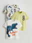 LCW Kids Ecru Crew Neck Dinosaur Printed Boys T-Shirt 3-Pack
