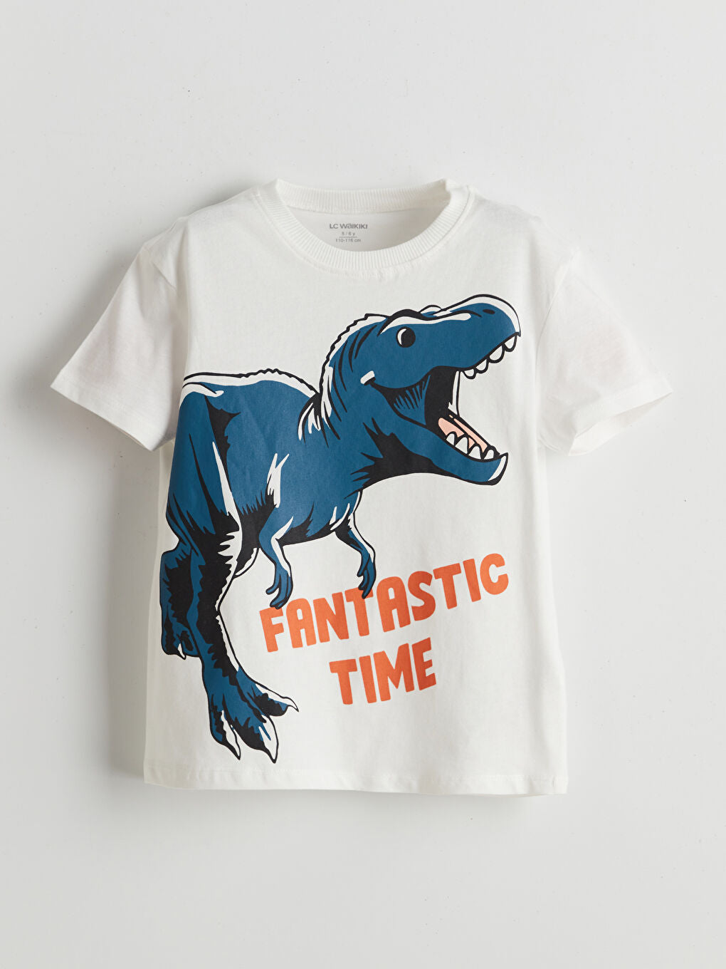 LCW Kids Ecru Crew Neck Dinosaur Printed Boys T-Shirt 3-Pack