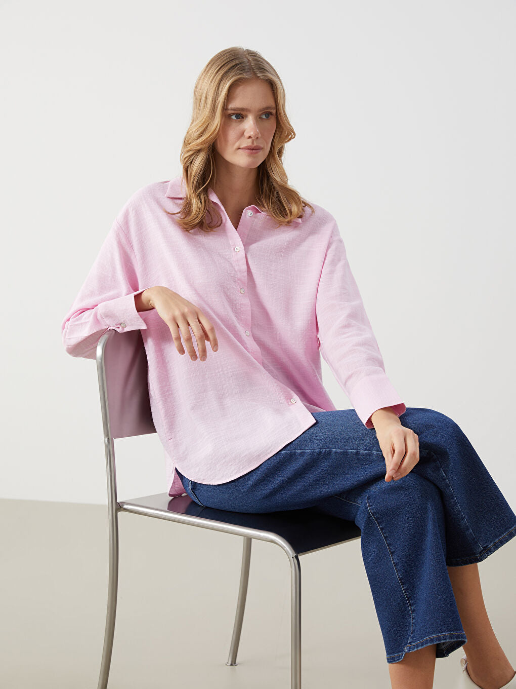 LCW Vision Ecru Loose Fit Women Shirt