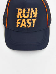 LCW Accessories Blue Text Printed Mesh Detailed Boy Cap Hat