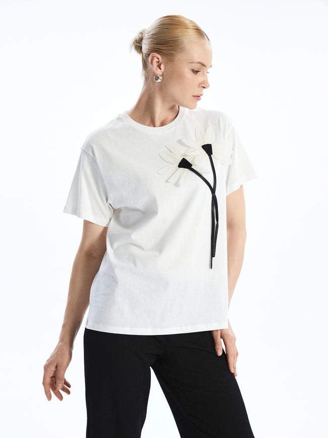 Crew Neck Floral Women T-Shirt Hover Image