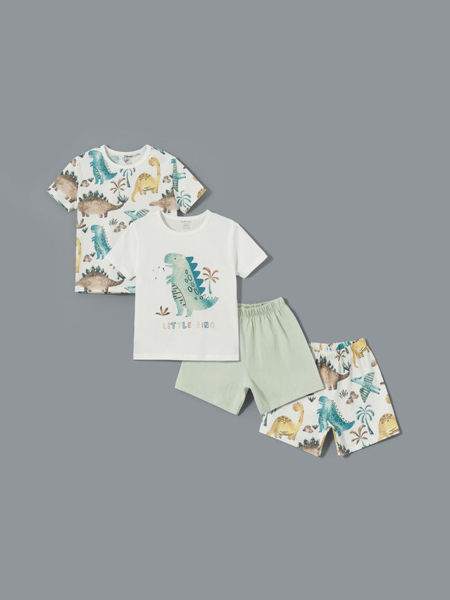 LCW Baby Crew Neck Dinosaur Printed Baby Boy Shorts Pajama Set 2-Piece Hover Image