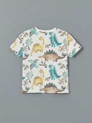 LCW Baby Crew Neck Dinosaur Printed Baby Boy Shorts Pajama Set 2-Piece