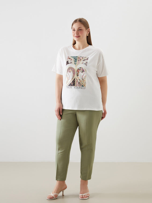 LCW Classic Crew Neck Printed Women T-Shirt Hover Image