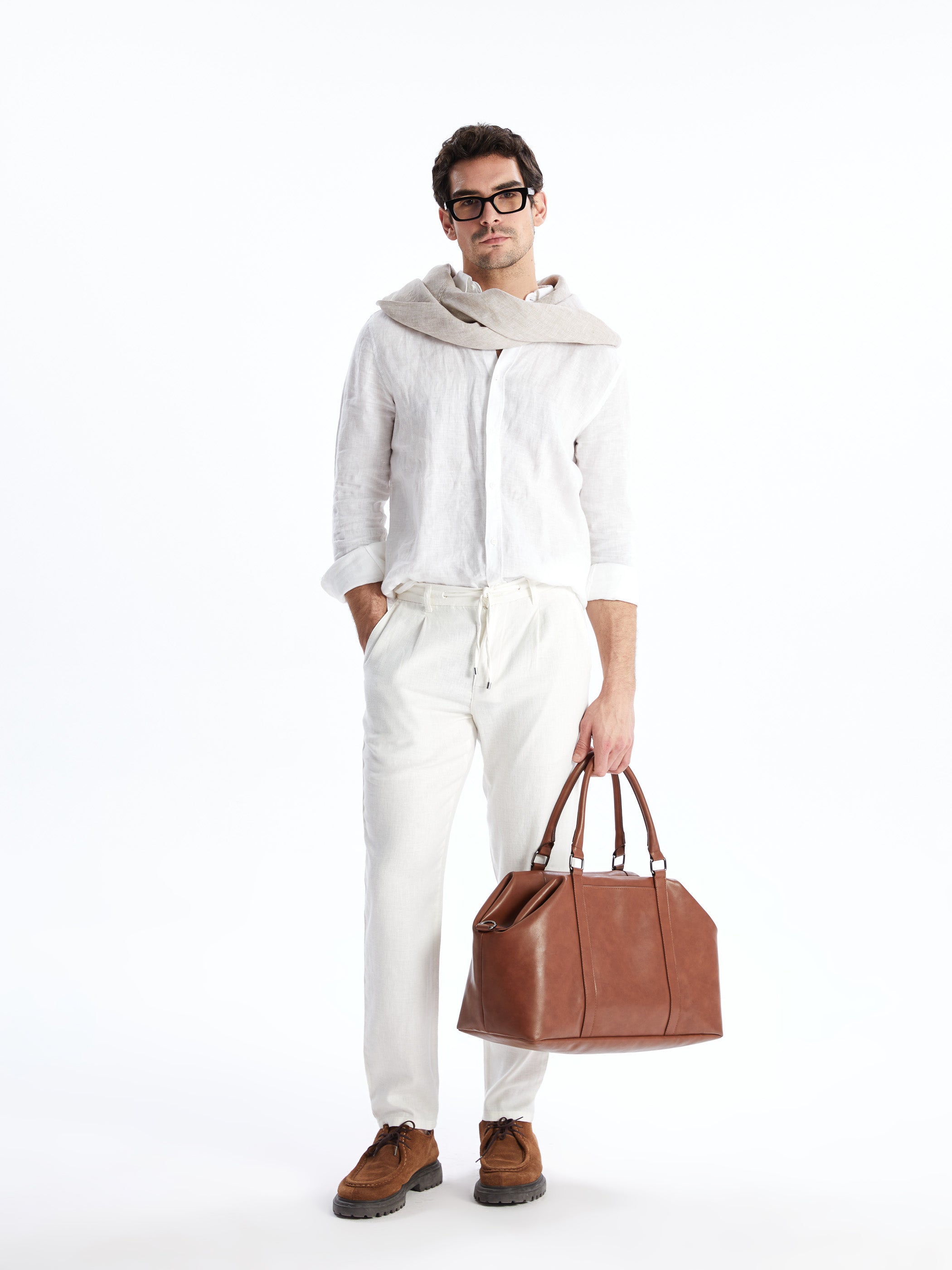 Slim Fit Linen Blend Men Trousers