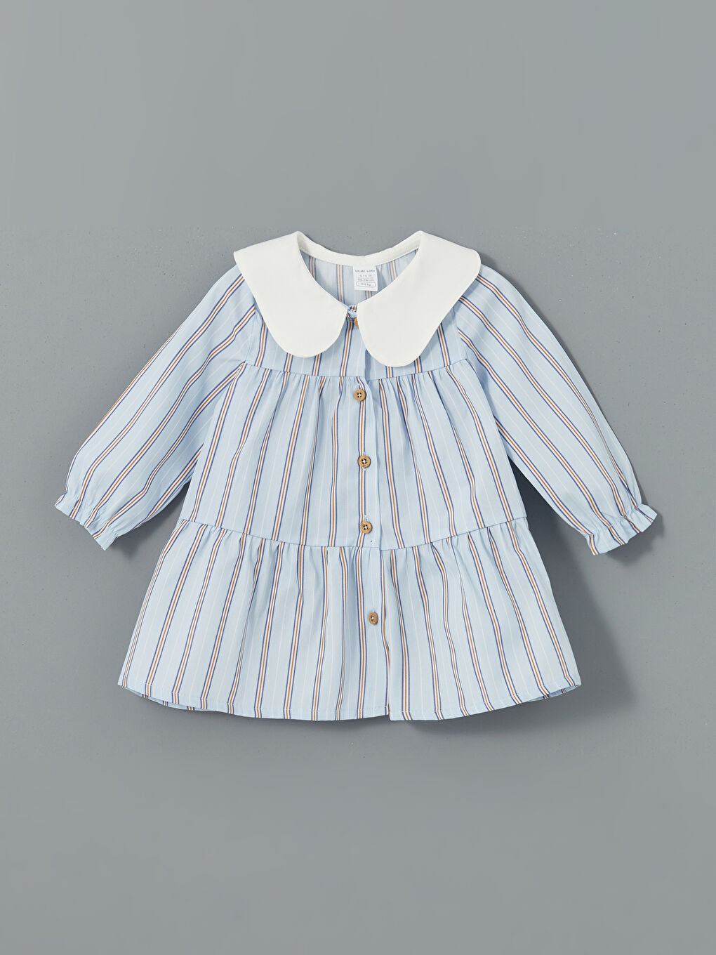 LCW baby Blue Baby Collar Striped Baby Girl Poplin Dress