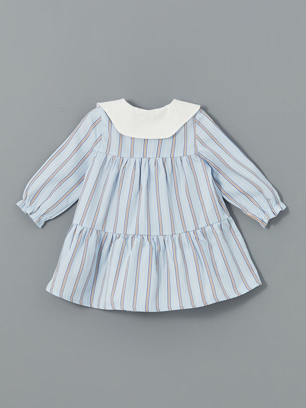 LCW baby Blue Baby Collar Striped Baby Girl Poplin Dress
